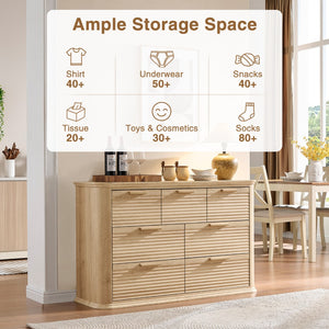 English Elm Fluted Wave Panel 7 Drawer Mdf Dresser Modern Bedroom Storage with Tv Stand Top T5326P425097