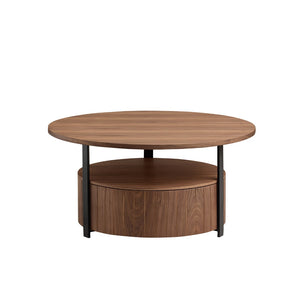 English Elm Round Storage Coffee Table with Drawer Ash Wood Grain Matte Finish Modern Living Room Walnut W2085P384594