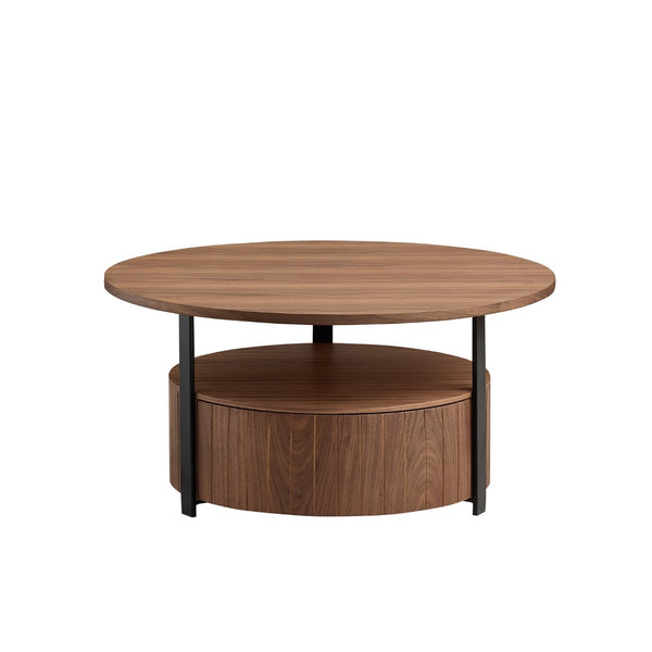 English Elm Round Storage Coffee Table with Drawer Ash Wood Grain Matte Finish Modern Living Room Walnut W2085P384594