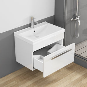 English Elm 24-Inch Bathroom Vanity With Sink Combo - Modern Wall-Mount Design, Soft-Close Drawer & Glossy Finish W3151S00059