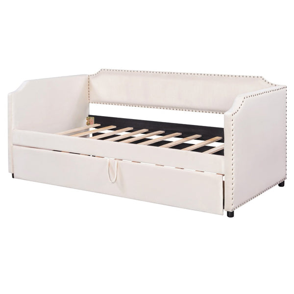 English Elm Twin Velvet Upholstered Daybed with Pop up Trundle for Guest or Kids Rooms SF000197AAA