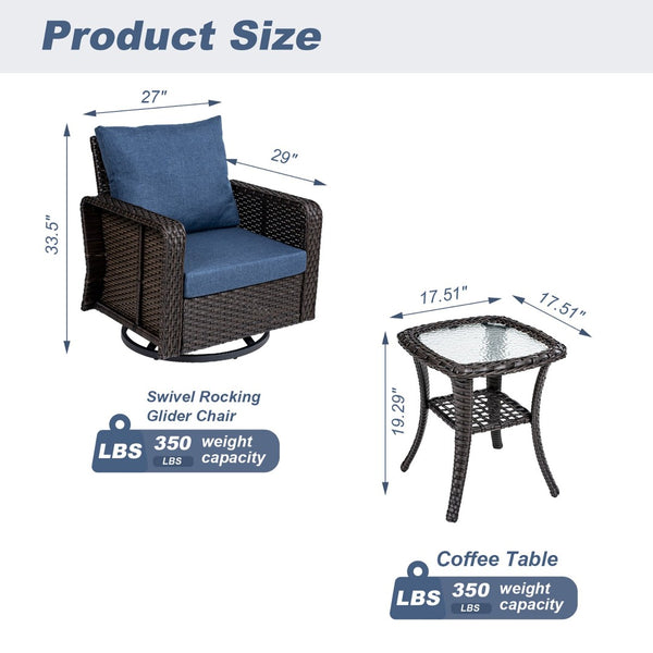 English Elm Tl Outdoor Pe Rattan Swivel Lounge Chair Set with Side Table for Patio Deck T5925S00011
