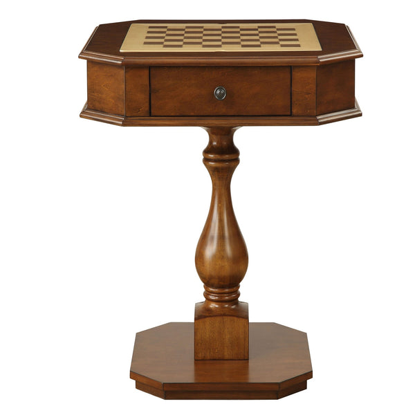 English Elm Cherry Game Table Chess Top with 2 Drawers, Sturdy Pedestal Base, Wood Veneer Finish for Playtime and Display B062P186554