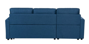 English Elm Paisley Linen Sleeper Sectional with Reversible Chaise and Hidden Storage for Living Room Blue B061S00147