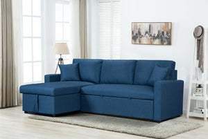 English Elm Paisley Linen Sleeper Sectional with Reversible Chaise and Hidden Storage for Living Room Blue B061S00147