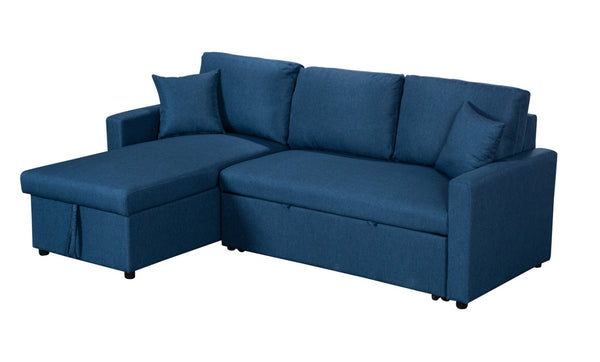 English Elm Paisley Linen Sleeper Sectional with Reversible Chaise and Hidden Storage for Living Room Blue B061S00147