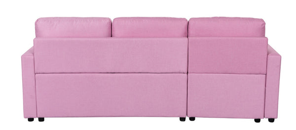 English Elm Paisley Linen Sleeper Sectional with Reversible Chaise and Hidden Storage for Living Room Pink B061S00150