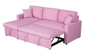 English Elm Paisley Linen Sleeper Sectional with Reversible Chaise and Hidden Storage for Living Room Pink B061S00150