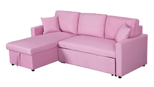English Elm Paisley Linen Sleeper Sectional with Reversible Chaise and Hidden Storage for Living Room Pink B061S00150