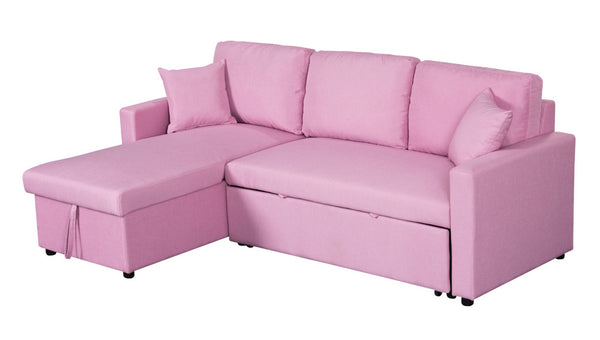 English Elm Paisley Linen Sleeper Sectional with Reversible Chaise and Hidden Storage for Living Room Pink B061S00150