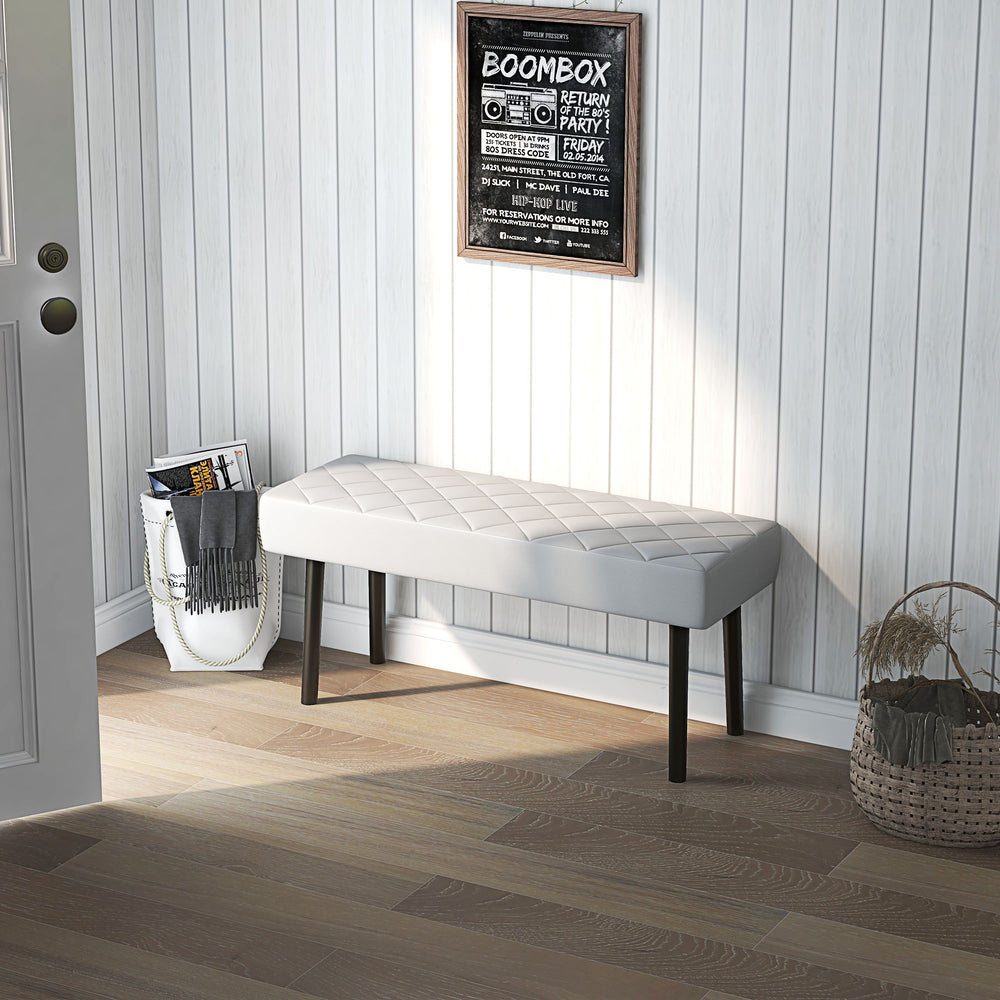 English Elm HOMCOM Upholstered Ottoman Bench 39.4" Faux Leather Diamond-Tufted Padded Seat Metal Legs Gray, Stable and Stylish W2225P229335