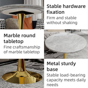 English Elm Marble-Top Round Side Table With Gold Pedestal Base - Chic Accent For Modern Living Spaces W1935P353522