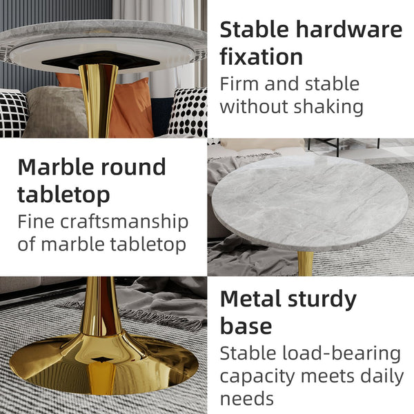 English Elm Marble-Top Round Side Table With Gold Pedestal Base - Chic Accent For Modern Living Spaces W1935P353522