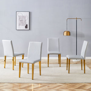English Elm Four Linen-Cotton Dining Chairs with Sturdy Metal Legs, Breathable Upholstery, Sleek Minimalist Design Gold,Light Gray W1151P269059