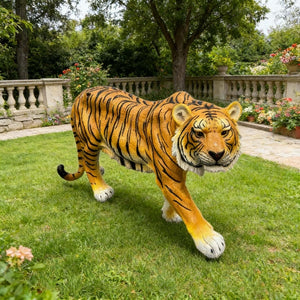 English Elm 15.75" Matte Resin Tiger Sculpture Weatherproof Stalking Pose Garden Entryway Accent Orange W5709P462963