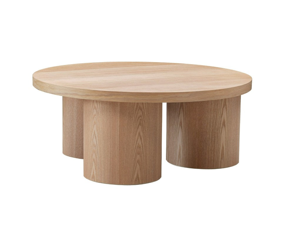 VIG Furniture Babson Scandinavian Round Center Table With Natural Veneer, Three-Leg Stability, Timeless Warmth Oak Coffee Table VGMF-V7152-NAT