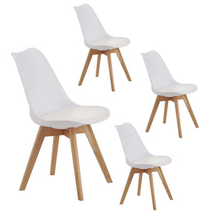 English Elm Set of Four Pu Leather Dining Chairs with Tapered Wood Legs Medieval Modern Style White W3851P457787
