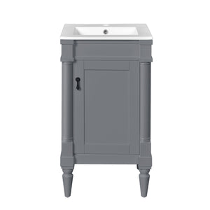 English Elm 18-Inch Modern Bathroom Vanity with Sink Compact Retro Design Durable MDF & Solid Wood Legs Storage-Friendly Gray N710P257401E