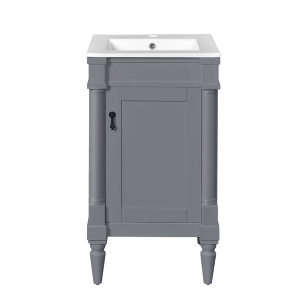 English Elm 18-Inch Modern Bathroom Vanity with Sink Compact Retro Design Durable MDF & Solid Wood Legs Storage-Friendly Gray N710P257401E