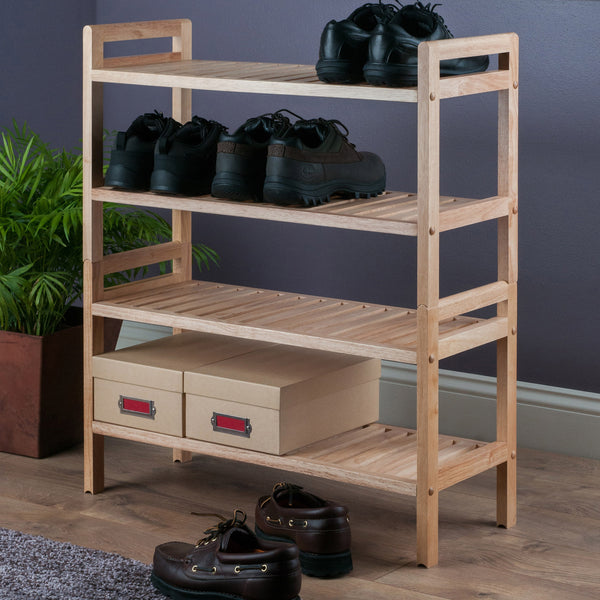 Winsome Wood Mercury 2-piece Stackable Shoe Rack Set - Natural Wood Organizer For Shoes, Kids Toys & More! Natural Solid Wood 81429-winsome-wood