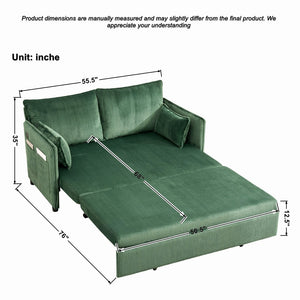 English Elm 55"convertible Corduroy Sofa Bed with Usb Port and Side Pockets for Small Apartments Green W3373P405040