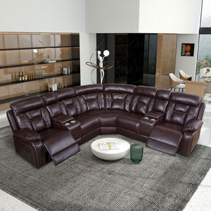 English Elm Sectional Sofa With Manual Reclining Brown