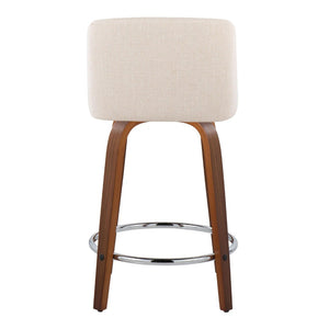 English Elm Toriano 24" Mid-Century Modern Swivel Counter Stools - Set Of 2 With Walnut Legs & Cream Upholstery B202S00113-GIGA