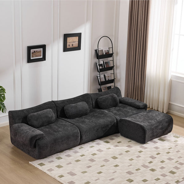 English Elm Modular Chenille Deep Seat Sectional Sofa with Bamboo Frame for Living Room Lounge Black W1829S00071