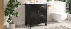 English Elm Christopher Knight Home® - 30" Bathroom Vanity with Ceramic Sink, Acacia & MDF Cabinet, Soft-Close Door & Drawers Black N759P346895B