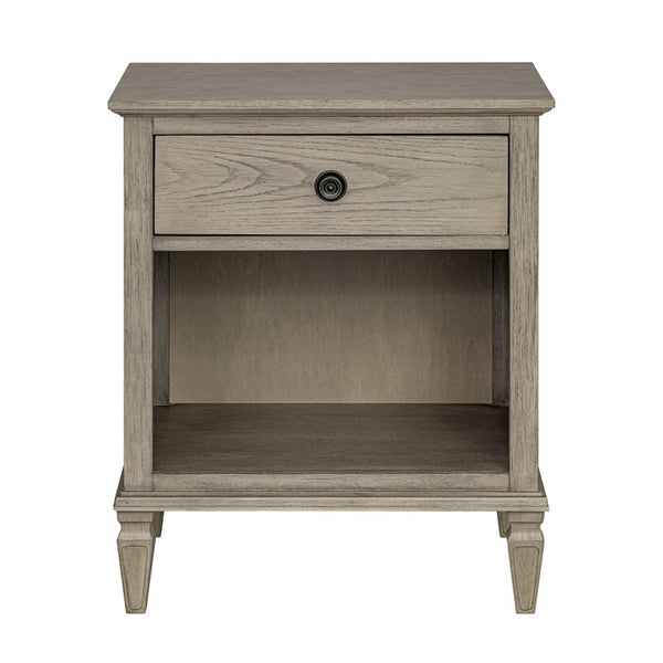 English Elm Victoria Aged Oak Nightstand with Solid Wood Legs, Wire-Brushed Veneer, Drawer & Open Shelf Grey 27.25 L x 22.75 W x 27.25 H B035P341168
