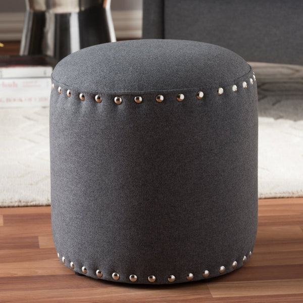 Baxton Studio Baxton Studio Rosine Modern Upholstered Ottoman with Nailhead Trim for Stylish Small Spaces Dark 1708-Gray