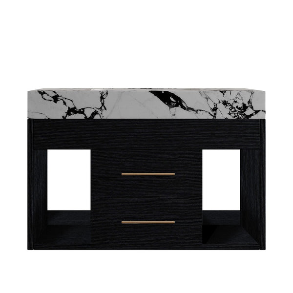 English Elm 29.9" Floating Bathroom Vanity Sintered Stone Top Soft Close Drawers Bronze Gold Hardware Black,Black White W3136S00036