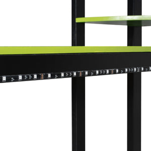 English Elm Full Size Loft Bed with Rgb Lighting Chevron Desk Usb Charging Ports and Storage Shelves Black+Green LT000286AAG