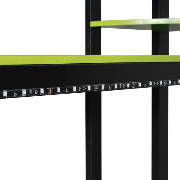 English Elm Full Size Loft Bed with Rgb Lighting Chevron Desk Usb Charging Ports and Storage Shelves Black+Green LT000286AAG
