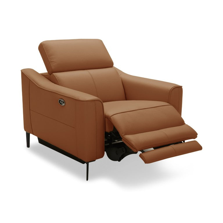 VIG Furniture Eden Modern Leather Power Recliner With Adjustable Headrest, Down-Blend Cushioning & Walnut Frame Camel Lounge Chair VGKV-KM.5012-CHR-CML