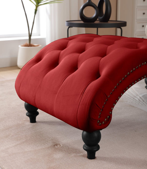English Elm Classical Velvet Tufted Recliner Armchair with Nailhead Trim and Solid Wood Frame Red W2795P448684