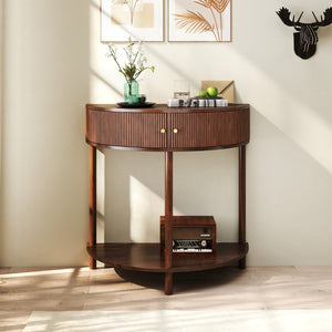 English Elm Artisan-crafted Demi-lune Console Table Wave Drawer Fronts Warm Wood Entryway W2557P294041