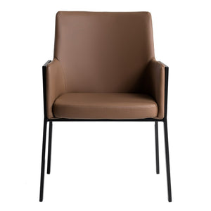VIG Furniture Leshay Sculpted Dining Chair In Dark Camel Vegan Leather With Black Metal Legs, Foam Seat Comfort, No-Assembly VGGAGA-6552CH-1-B19