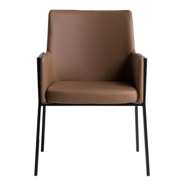 VIG Furniture Leshay Sculpted Dining Chair In Dark Camel Vegan Leather With Black Metal Legs, Foam Seat Comfort, No-Assembly VGGAGA-6552CH-1-B19