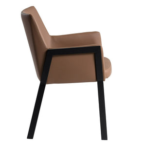 VIG Furniture Leshay Sculpted Dining Chair In Dark Camel Vegan Leather With Black Metal Legs, Foam Seat Comfort, No-Assembly VGGAGA-6552CH-1-B19