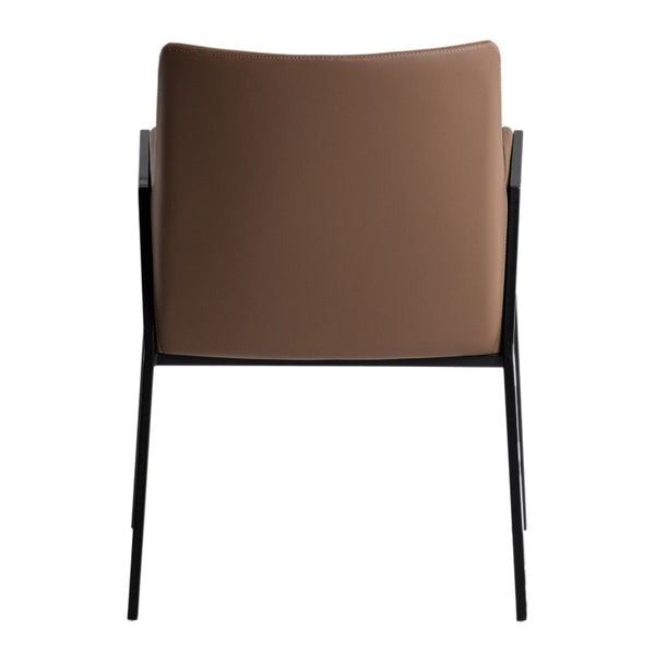 VIG Furniture Leshay Sculpted Dining Chair In Dark Camel Vegan Leather With Black Metal Legs, Foam Seat Comfort, No-Assembly VGGAGA-6552CH-1-B19