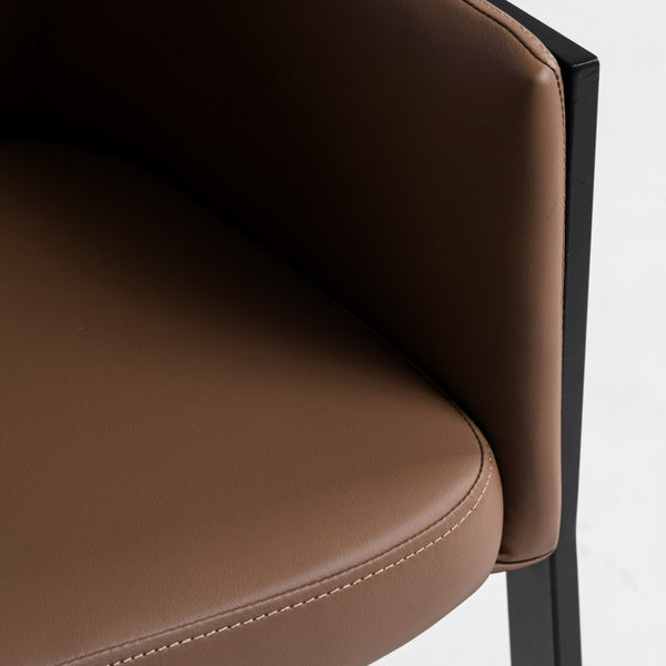 VIG Furniture Leshay Sculpted Dining Chair In Dark Camel Vegan Leather With Black Metal Legs, Foam Seat Comfort, No-Assembly VGGAGA-6552CH-1-B19