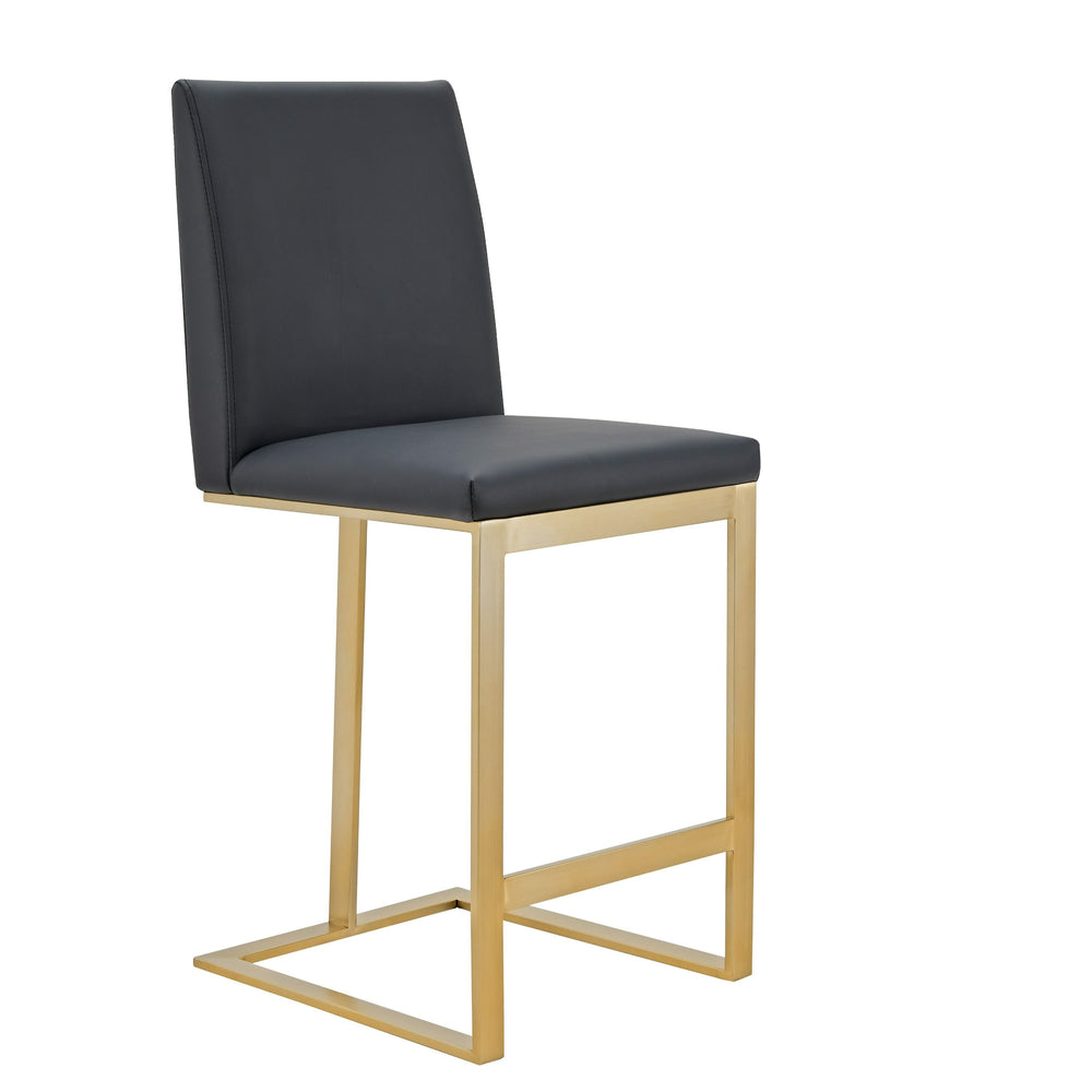 VIG Furniture Modrest Frankie - Modern Dark Grey Vegan Lether + Antique Brass Counter Stool VGGAGA-6917CH-C-DKGRY