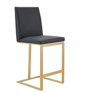 VIG Furniture Modrest Frankie - Modern Dark Grey Vegan Lether + Antique Brass Counter Stool VGGAGA-6917CH-C-DKGRY
