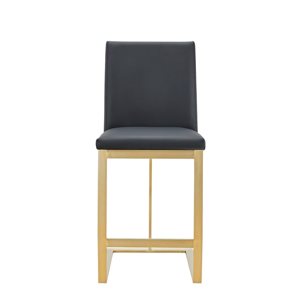 VIG Furniture Modrest Frankie - Modern Dark Grey Vegan Lether + Antique Brass Counter Stool VGGAGA-6917CH-C-DKGRY