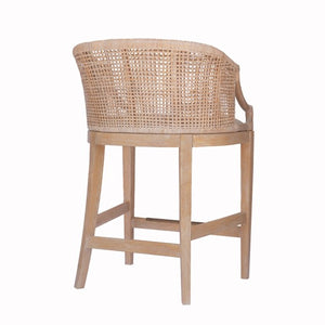 English Elm Handcrafted Playa Rattan Counter Stool 25" H — Natural Whitewash Back, Linen Cushion, Antique Bronze Guard B035129478