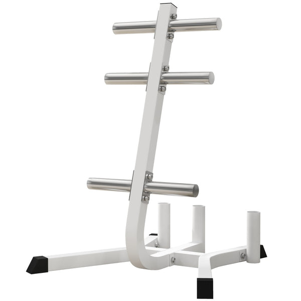 English Elm Soozier Olympic Weight Tree with Six Plate Posts Three Bar Holders Steel Frame Gym White W2225P217796
