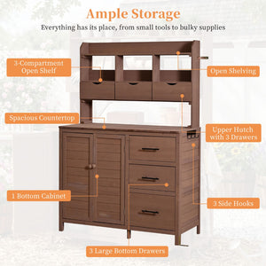 English Elm (with Hutch) Topamx Solid Fir Potting Bench Patio Workstation Spice Rack Drawer Brown N717P404331D