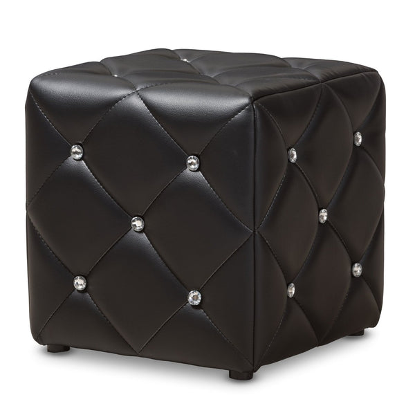 Baxton Studio Baxton Studio Stacey Modern Faux Leather Ottoman with Crystal Tufting for Luxe Living Spaces Black 1710-Black