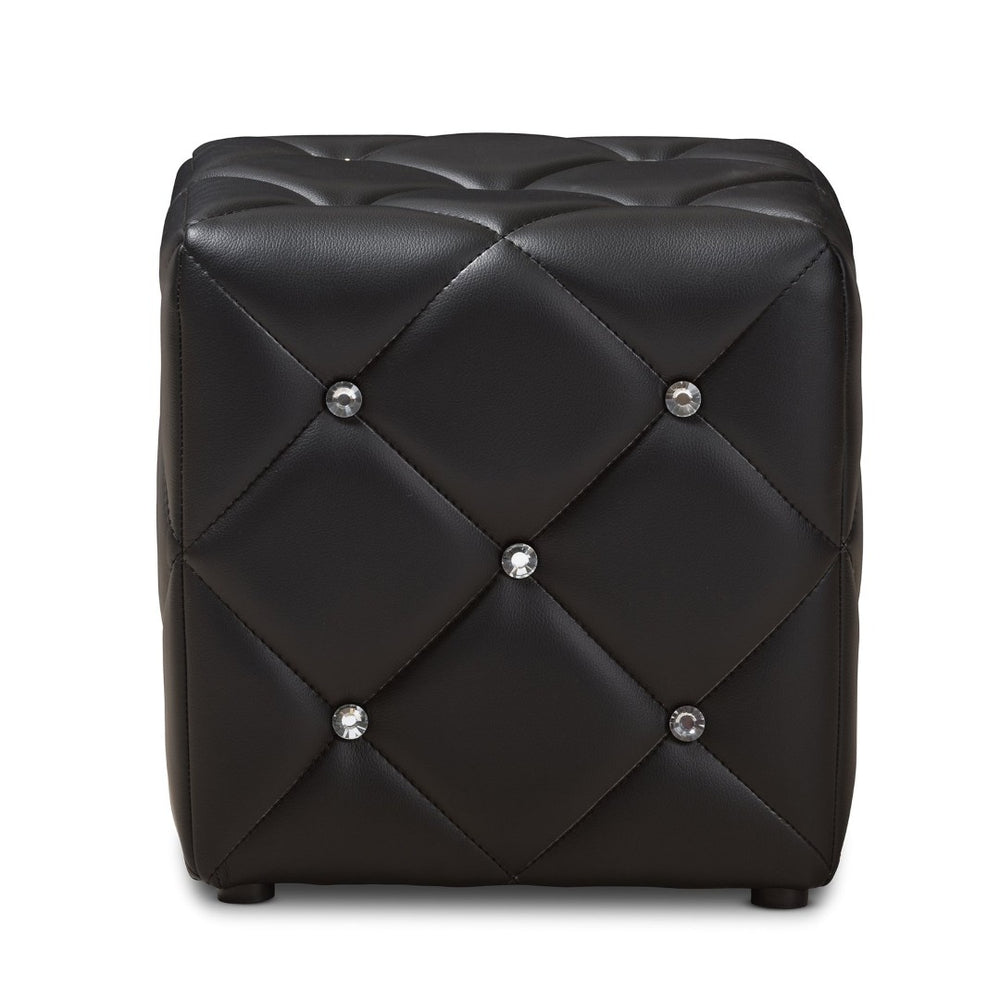Baxton Studio Baxton Studio Stacey Modern Faux Leather Ottoman with Crystal Tufting for Luxe Living Spaces Black 1710-Black